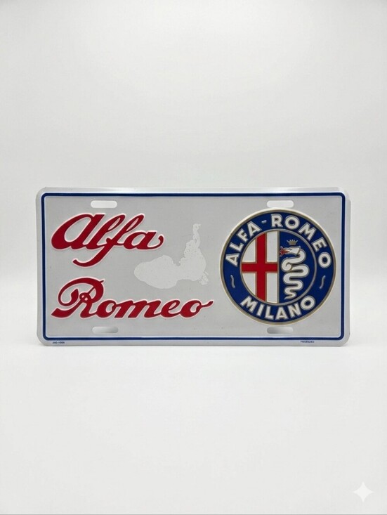 Vintage Alfa Romeo Milano License Plate Sign - Red, Blue, White